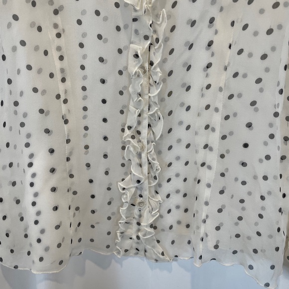 Bryan Emerson white with black polka dot ruffle Silk blouse medium - Picture 3 of 8